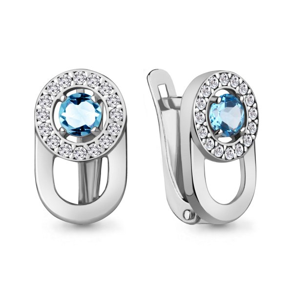 Серьги Аквамарин - Серебро 925, Топаз, Фианит (арт. 4321205А.5)