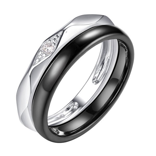 Кольцо FRESH - Серебро 925, Керамика, Фианит (арт. TC-R01037-B-W-X-X-W)