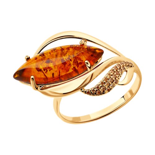 Кольцо SOKOLOV - Серебро 925, Фианит, Янтарь пресс. (арт. 83010031)