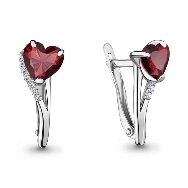 Серьги Аквамарин - Серебро 925, Гранат, Фианит (арт. 4412403А.5)