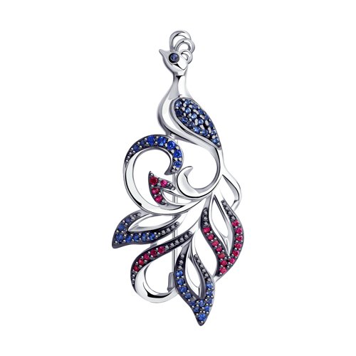 Брошь SOKOLOV - Серебро 925, Синтетический рубин, Фианит (арт. 94040128)