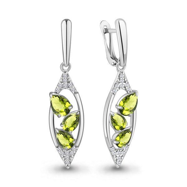 Серьги Аквамарин - Серебро 925, Фианит, Хризолит (арт. 4782907А.5)