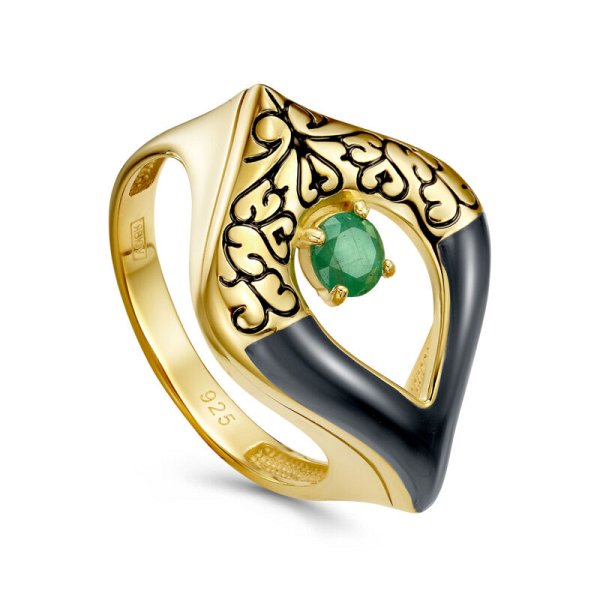 Кольцо Кабаровских - Серебро 925, Эмаль, Изумруд (арт. 11-711-1287)