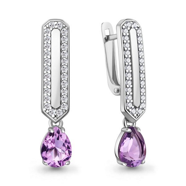 Серьги Аквамарин - Серебро 925, Аметист, Фианит (арт. 40055404А.5)