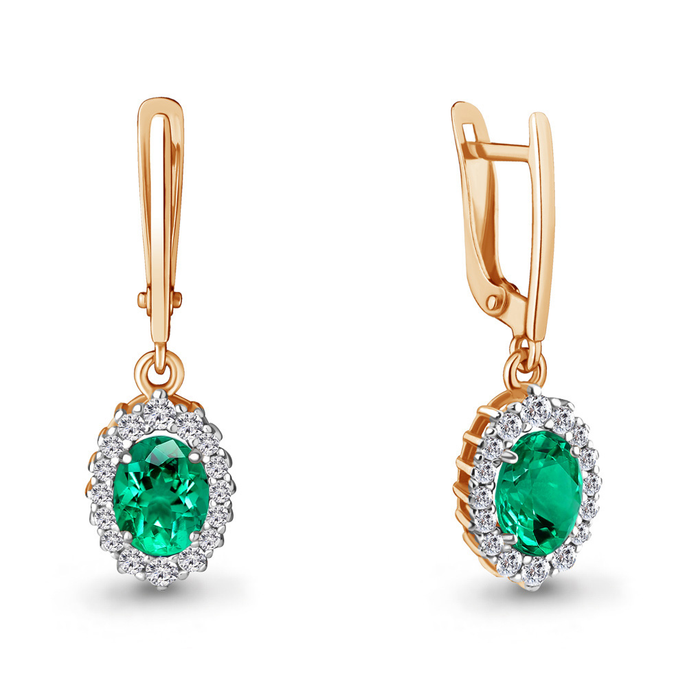 Серьги Аквамарин - Серебро 925, Синтетический изумруд, Фианит (арт. 49304АГ.6)