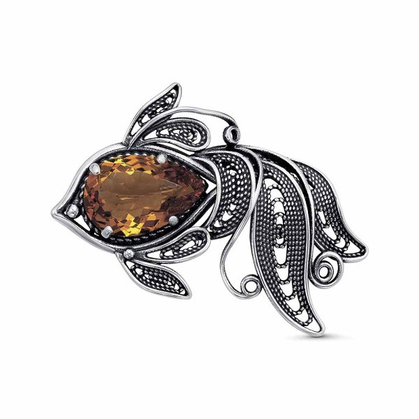 Брошь Красная пресня - Серебро 925, Синтетический султанит (арт. 13816008-22)