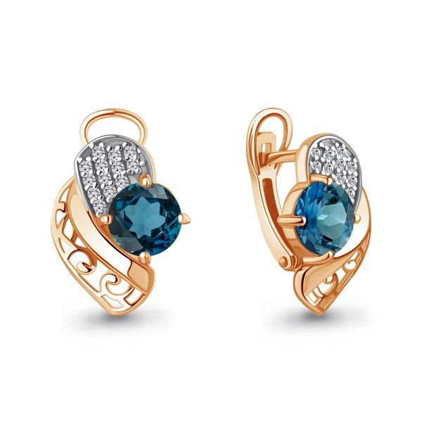 Серьги Аквамарин - Серебро 925, Топаз, Фианит (арт. 44855508А.6)