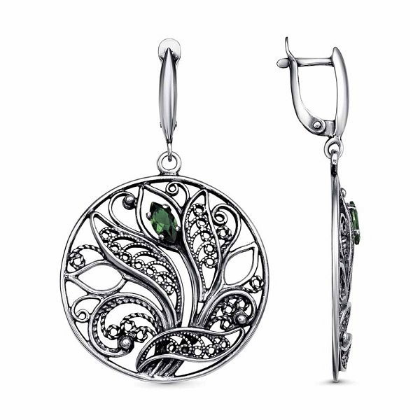 Серьги Красная пресня - Серебро 925, Синтетическая шпинель (арт. 33816152-7)