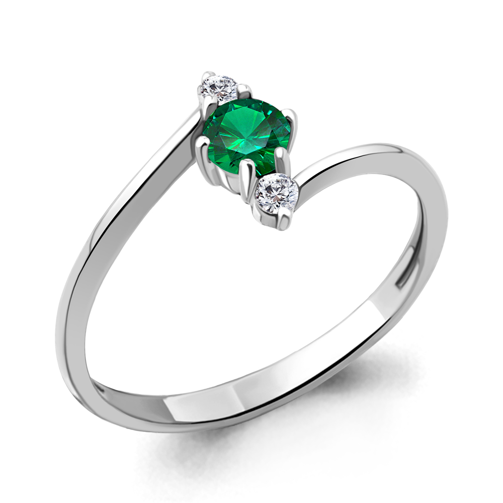 Кольцо Аквамарин - Серебро 925, Синтетический изумруд, Фианит (арт. 67336АГ.5)