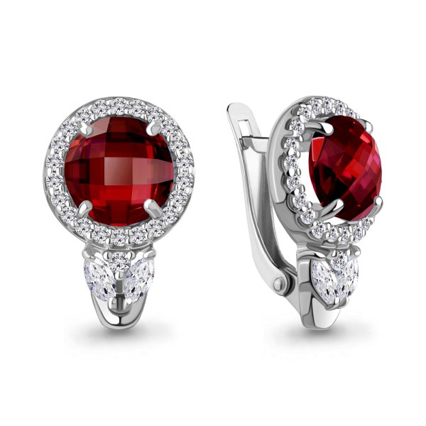 Серьги Аквамарин - Серебро 925, Синтетический гранат, Фианит (арт. 4785585А.5)