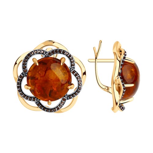 Серьги Diamant - Серебро 925, Фианит, Янтарь пресс. (арт. 93-320-00828-1)