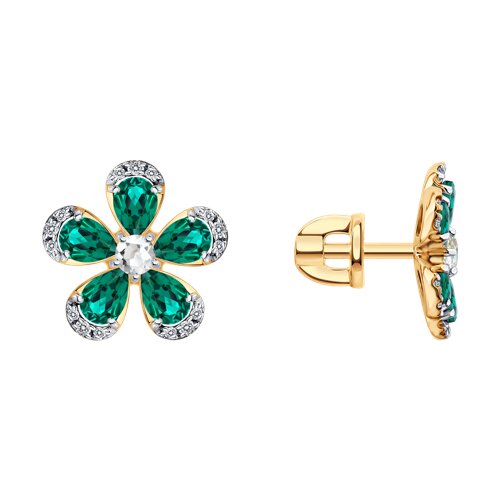 Серьги SOKOLOV - Золото 585, Изумруд, Фианит (арт. 729366)