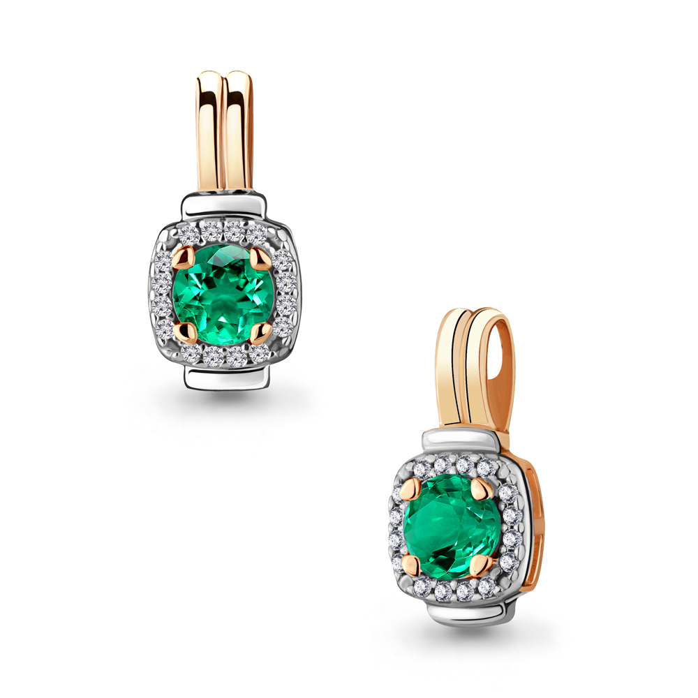 Подвеска Аквамарин - Серебро 925, Синтетический изумруд, Фианит (арт. 23631Г.6)