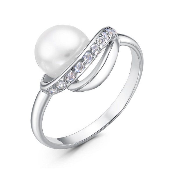 Кольцо Красная пресня - Серебро 925, Жемчуг культивированный, Фианит (арт. 23312692Д)