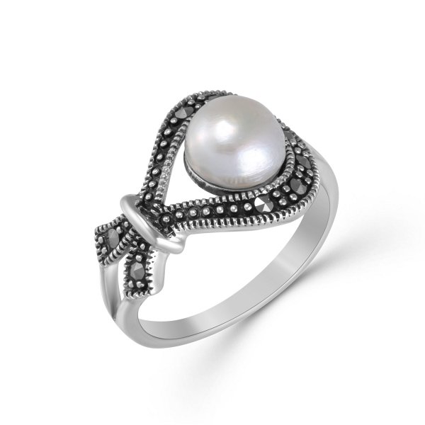 Кольцо Эвора - Серебро 925, Жемчуг культивированный, Марказит (арт. 654828)