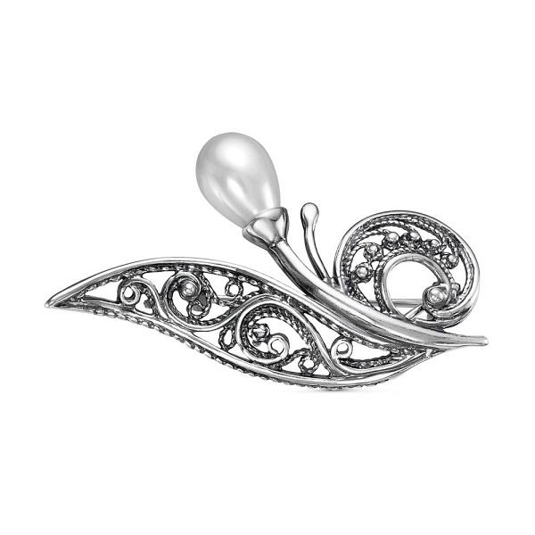 Брошь Красная пресня - Серебро 925, Жемчуг имитация (арт. 13610062)