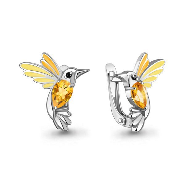 Серьги Аквамарин - Серебро 925, Кристалл, Цитрин, Эмаль (арт. 45026806Ч.5)