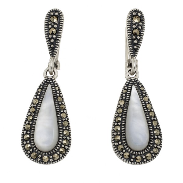 Серьги Эвора - Серебро 925, Марказит, Перламутр (арт. 633637)
