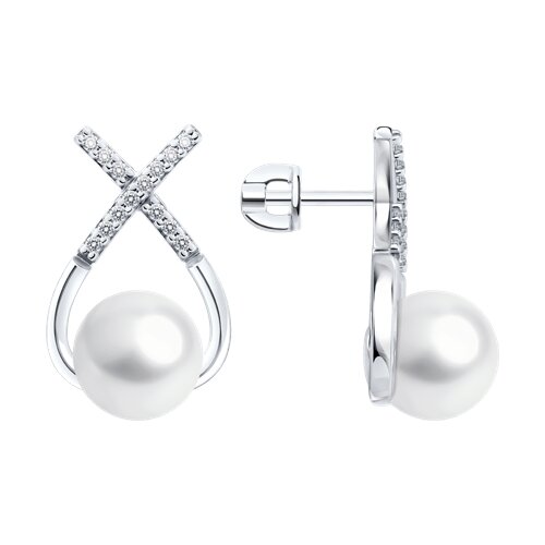 Серьги Diamant - Серебро 925, Жемчуг имитация, Фианит (арт. 94-122-02360-1)