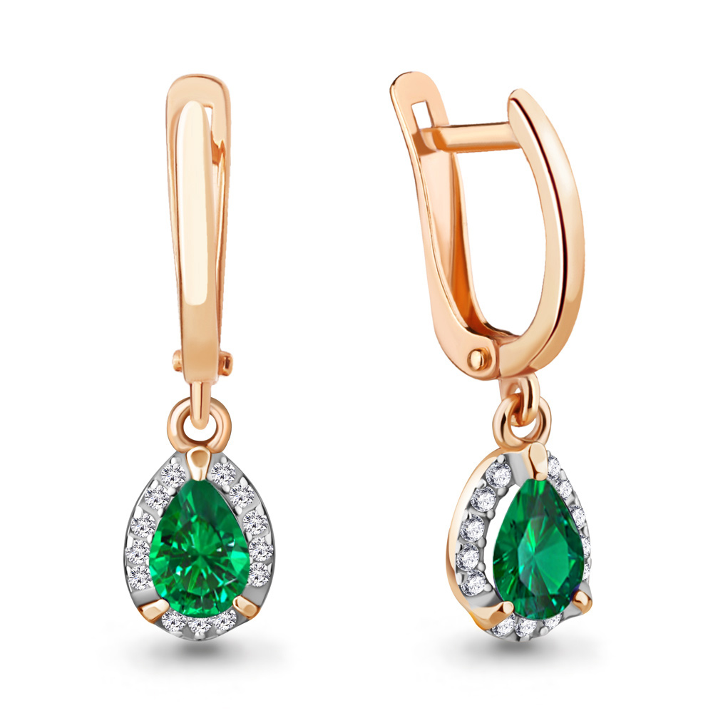 Серьги Аквамарин - Серебро 925, Синтетический изумруд, Фианит (арт. 49342АГ.6)