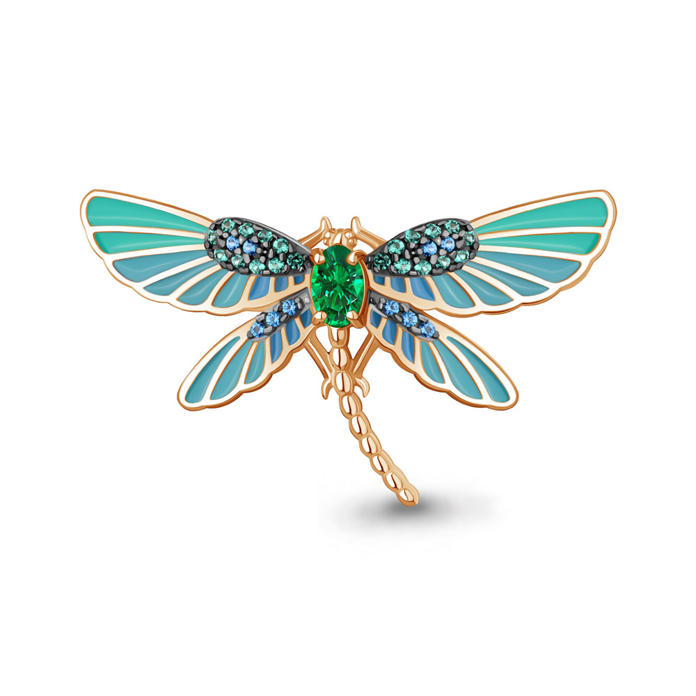 Брошь Аквамарин - Серебро 925, Синтетический изумруд, Синтетический сапфир , Эмаль (арт. 77475БГ.6)
