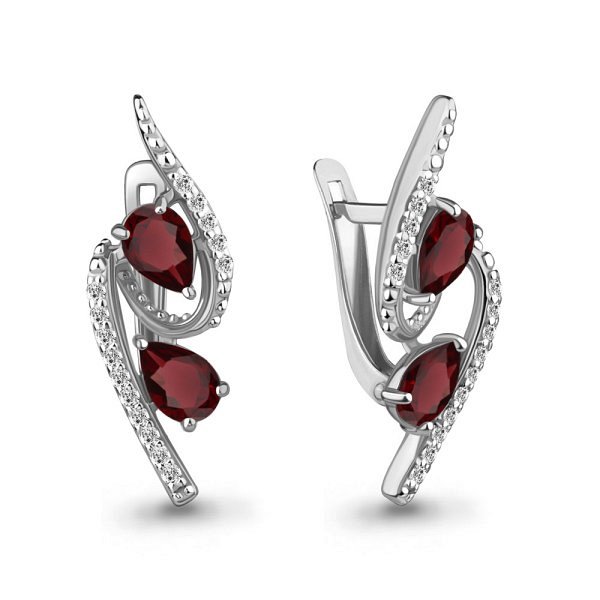 Серьги Аквамарин - Серебро 925, Гранат, Фианит (арт. 4322903А.5)