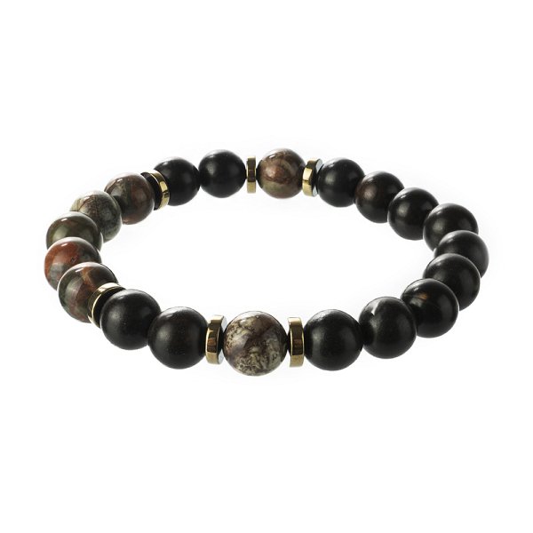 Браслет Фиделис - Сталь, Гематит, Дерево, Яшма (арт. AS-S01-10-DYsh-br)