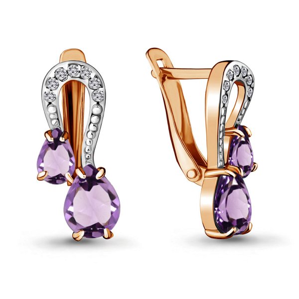 Серьги Аквамарин - Серебро 925, Аметист, Фианит (арт. 4720804А.6)