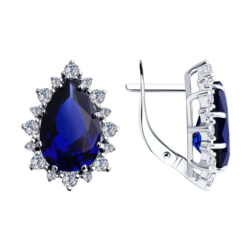 Серьги SOKOLOV - Серебро 925, Синтетический сапфир , Фианит (арт. 88020018)
