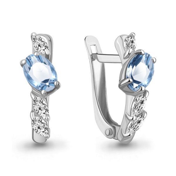 Серьги Аквамарин - Серебро 925, Топаз, Фианит (арт. 45026005.5)