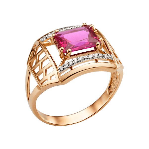 Кольцо ЮФ Династия - Золото 375, Синтетический рубин, Фианит (арт. 005281-5452)