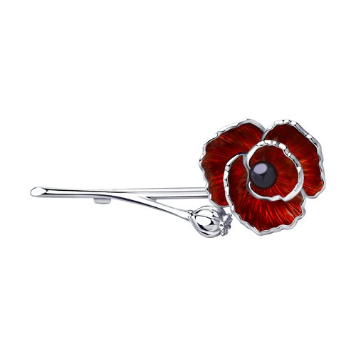 Брошь SOKOLOV - Серебро 925, Жемчуг имитация, Эмаль (арт. 94040175)