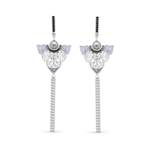 Серьги Кабаровских - Серебро 925, Жемчуг имитация, Синтетическая шпинель, Фианит, Эмаль (арт. 12-445-2626)