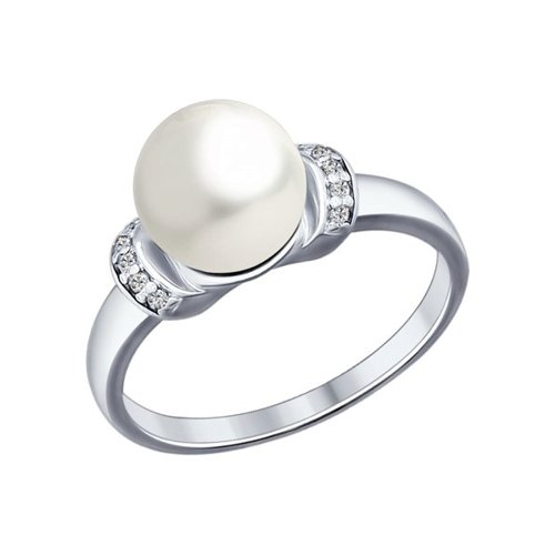 Кольцо SOKOLOV - Серебро 925, Жемчуг имитация, Фианит (арт. 94012031)