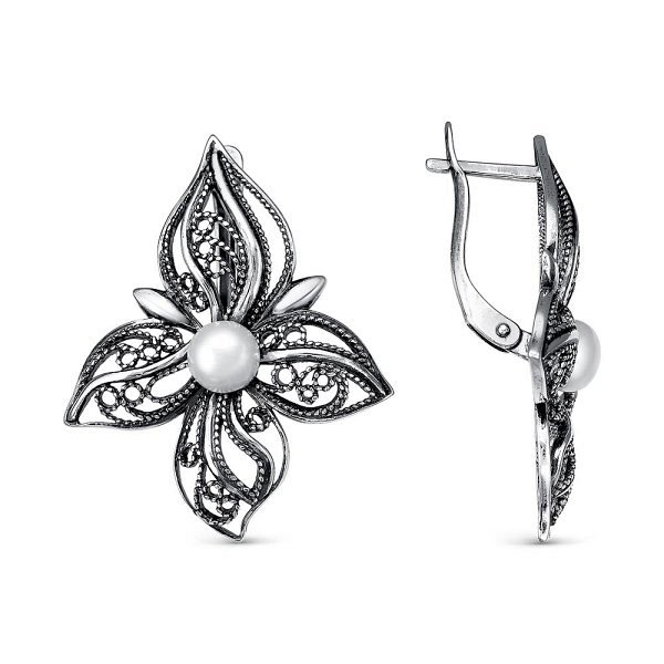 Серьги Красная пресня - Серебро 925, Жемчуг культивированный (арт. 33312308)