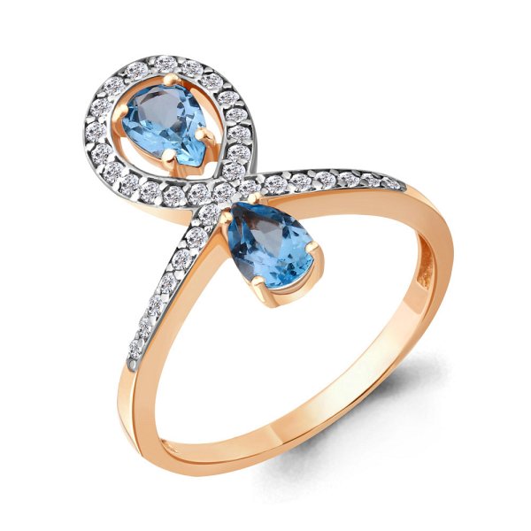 Кольцо Аквамарин - Серебро 925, Топаз, Фианит (арт. 6917705А.6)