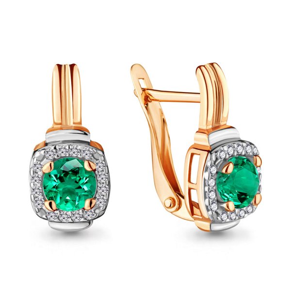 Серьги Аквамарин - Серебро 925, Синтетический изумруд, Фианит (арт. 43422Г.6)