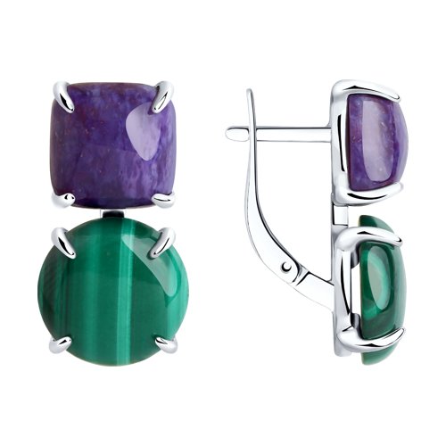 Серьги SOKOLOV - Серебро 925, Малахит, Чароит (арт. 83020097)