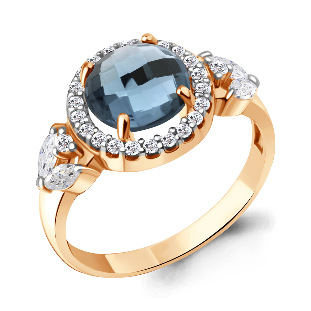 Кольцо Аквамарин - Серебро 925, Топаз лондон, Фианит (арт. 6971108А.6)