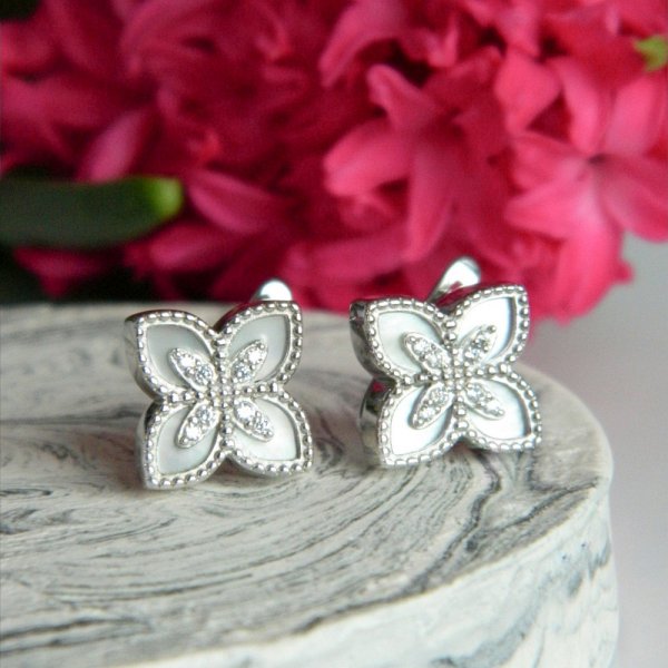 Серьги Галатея - Серебро 925, Перламутр, Фианит (арт. 3609.1)