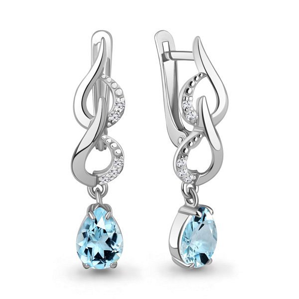Серьги Аквамарин - Серебро 925, Топаз, Фианит (арт. 45000402А.5)