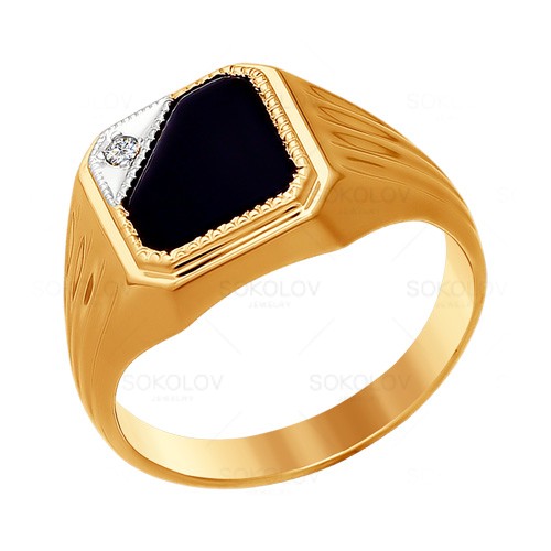 Кольцо SOKOLOV - Золото 585, Оникс, Фианит (арт. 016005)