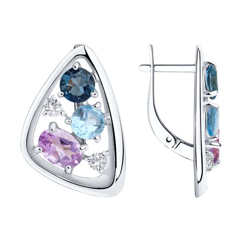 Серьги Diamant - Серебро 925, Аметист, Топаз, Фианит (арт. 94-320-00658-1)
