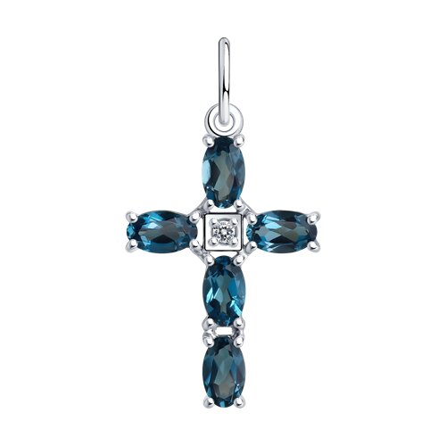 Подвеска SOKOLOV - Серебро 925, Топаз лондон, Фианит (арт. 92030760)