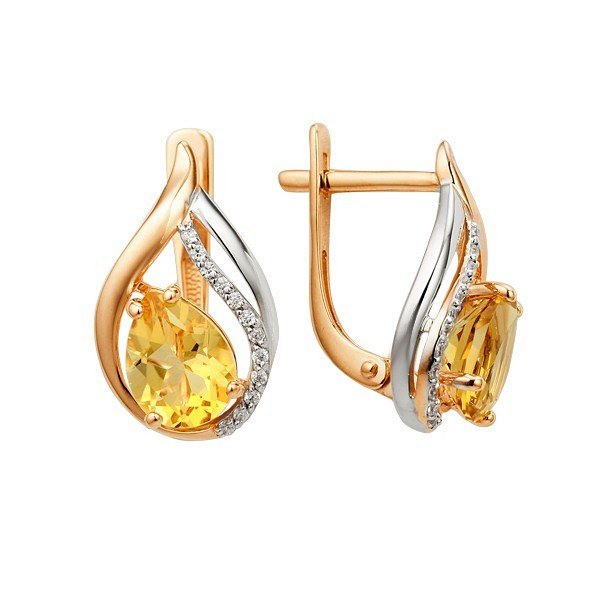 Серьги ЮФ Династия - Золото 375, Фианит, Цитрин (арт. 003062-5412)