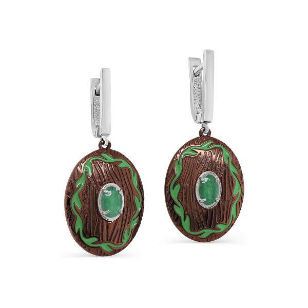 Серьги Кабаровских - Серебро 925, Эмаль, Изумруд (арт. 12-675-1285)