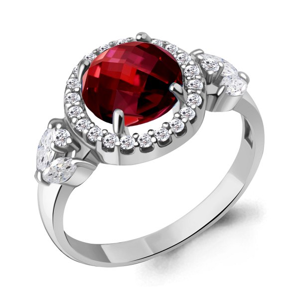 Кольцо Аквамарин - Серебро 925, Синтетический гранат, Фианит (арт. 6971185А.5)