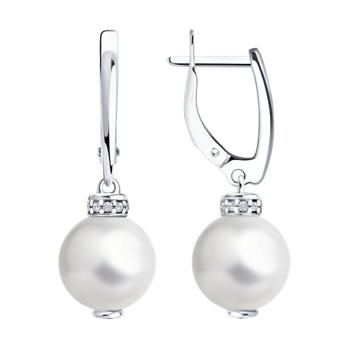 Серьги Diamant - Серебро 925, Жемчуг синтетический, Фианит (арт. 94-121-00092-1)