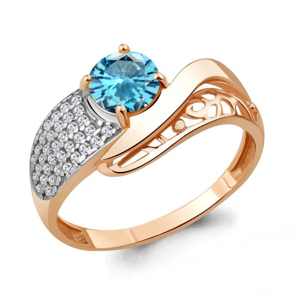 Кольцо Аквамарин - Серебро 925, Топаз, Фианит (арт. 65860508А.6)