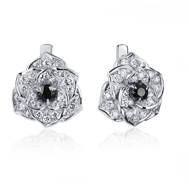 Серьги Platinum Lab. - Платина 950, Бриллиант черный, Бриллиант (арт. ПС-040Ч-02)